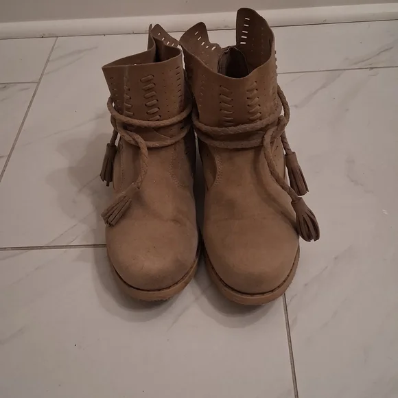 Braided Tassel Ankle Booties in Taupe Suede - Picture 5 of 5